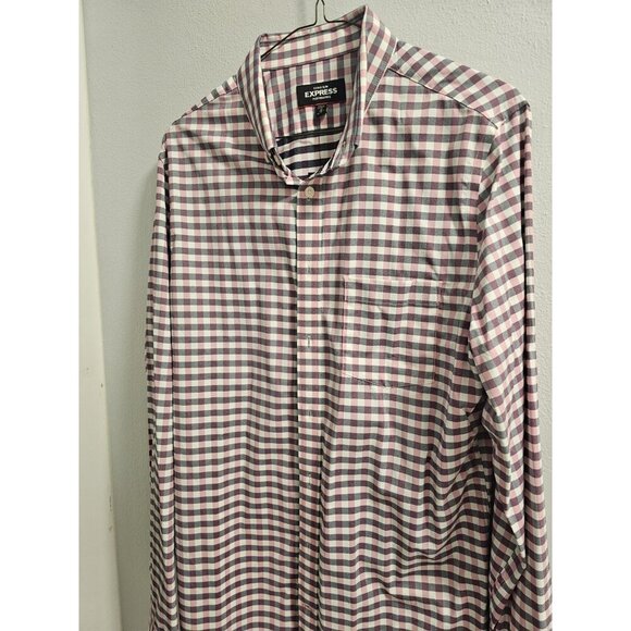 Mens Express Extra Slim Performance Button Down-Pink Gray White Medium 15-15 1/2 - Picture 4 of 13